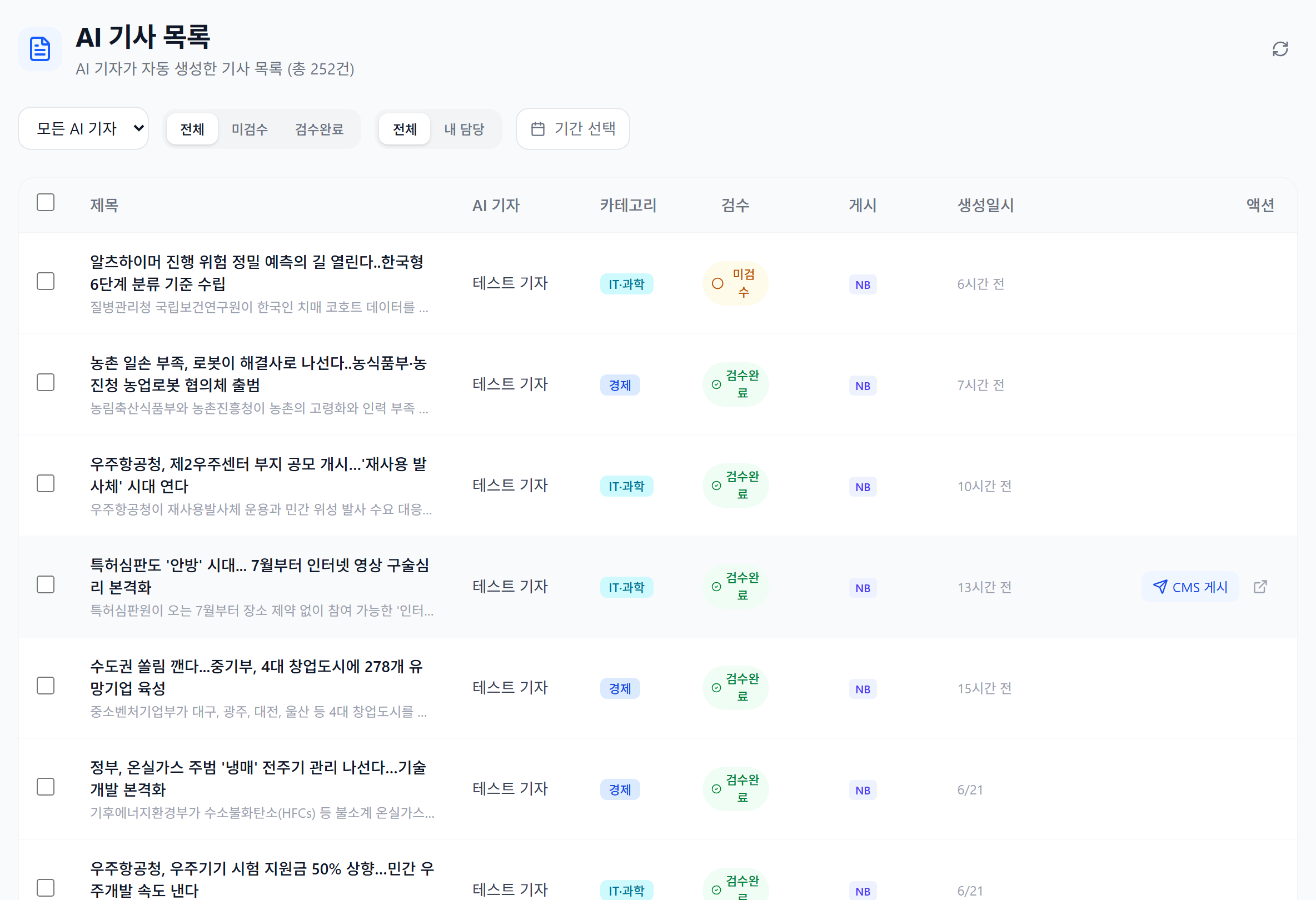 DotAI Writer AI 기사 검수 화면